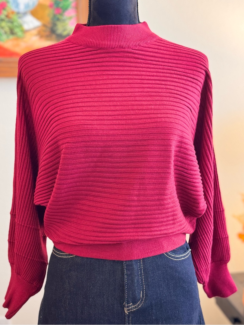 Dolman Sleeve Mock Neck Sweater- Brand New
